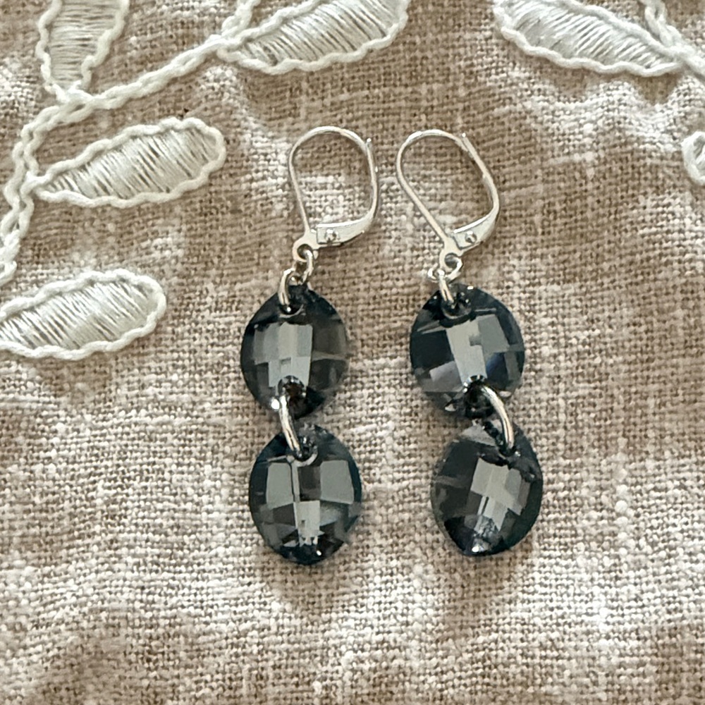 Touchstone Crystal Double Drop Smoky Crystal Earrings